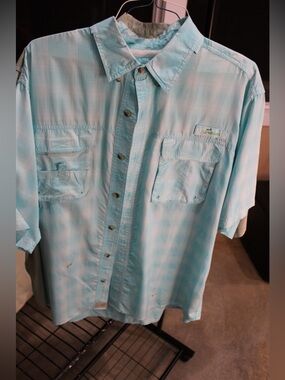World Wide Sportsman Fishing Shirt XL Vented Short Sleeve Button Up Aqua Outdoor